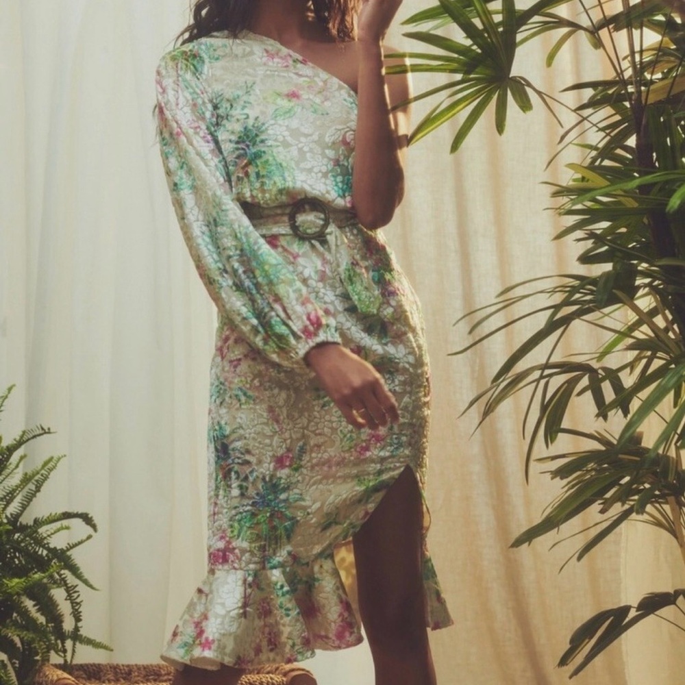 Hemant & Nandita floral one shoulder midi dress